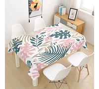 Hiseng Nappe Rectangulaire Imperméable, 3D Plantes Tropicales Imprimé Anti Tache Lavable Nappes Entretien Facile pour Cuisine Jardin Picnic Party Exterieur de Table (Rose,140x160cm)