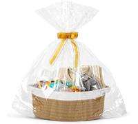 Hiseng Panier Cadeau Vide, Panier de Rangement Tissé en Corde Coton avec Sachet en Cellophane et Ruban, Panier Pliable avec Poignées pour Cadeaux de NoëL, Fleurs, Serviettes (Kaki,1)