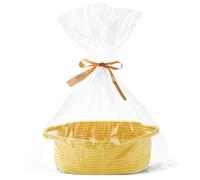 Hiseng Panier Cadeau Vide, Panier de Rangement Tissé en Corde de Coton avec Sacs cadeaux Transparent et Ruban, Panier Vide avec Poignées pour Cadeaux de NoëL, Fleurs, Artisanat (Jaune)