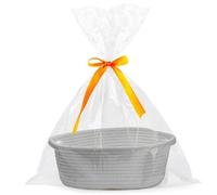 Hiseng Panier Cadeau Vide, Panier de Rangement Tissé en Corde de Coton avec Sacs cadeaux Transparent et Ruban, Panier Vide avec Poignées pour Cadeaux de NoëL, Fleurs, Artisanat (Gris)