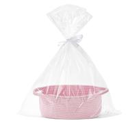 Hiseng Panier Cadeau Vide, Panier de Rangement Tissé en Corde de Coton avec Sacs cadeaux Transparent et Ruban, Panier Vide avec Poignées pour Cadeaux de NoëL, Fleurs, Artisanat (Rose)