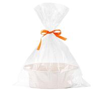Hiseng Panier Cadeau Vide, Panier de Rangement Tissé en Corde de Coton avec Sacs cadeaux Transparent et Ruban, Panier Vide avec Poignées pour Cadeaux de NoëL, Fleurs, Artisanat (Blanc)