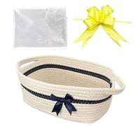 Hiseng Panier Cadeau Vide, Panier de Rangement Tissé en Corde de Coton avec Sacs Transparent et Nœuds, pour Fabrication de Paniers de Cadeaux de NoëL, Pâques, Mariage (Beige Bleu)