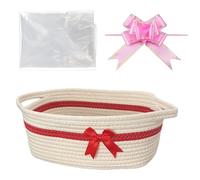 Hiseng Panier Cadeau Vide, Panier de Rangement Tissé en Corde de Coton avec Sacs Transparent et Nœuds, pour Fabrication de Paniers de Cadeaux de NoëL, Pâques, Mariage (Beige Rouge)