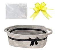 Hiseng Panier Cadeau Vide, Panier de Rangement Tissé en Corde de Coton avec Sacs Transparent et Nœuds, pour Fabrication de Paniers de Cadeaux de NoëL, Pâques, Mariage (Gris Noir)