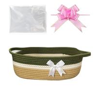 Hiseng Panier Cadeau Vide, Panier de Rangement Tissé en Corde de Coton avec Sacs Transparent et Nœuds, pour Fabrication de Paniers de Cadeaux de NoëL, Pâques, Mariage (Vert)