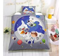 Hiseng Parure de Lit Enfant Housse de Couette Assortie 1/2 Taie d'oreiller, Impression Cosmos 3D Housse Couette -1 Personne Chambre Fille Garçon Ado (90x190cm,Astronaute)