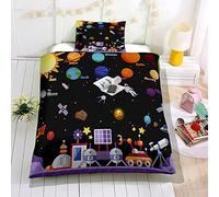 Hiseng Parure de Lit Enfant Housse de Couette Assortie 1/2 Taie d'oreiller, Impression Cosmos 3D Housse Couette -1 Personne Chambre Fille Garçon Ado (140x200cm,Base Spatiale)