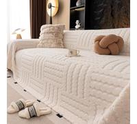 Hiseng Polaire Chaude Housse de Canapé Protection, Hiver 1 2 3 Place Serviette de Canapé Lavable Anti-Poussière Couverture Protège, pour Chat Anti Griffe (Blanc 2,180x300cm)