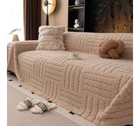 Hiseng Polaire Chaude Housse de Canapé Protection, Hiver 1 2 3 Place Serviette de Canapé Lavable Anti-Poussière Couverture Protège, pour Chat Anti Griffe (Camel 2,180x400cm)