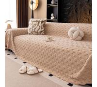 Hiseng Polaire Chaude Housse de Canapé Protection, Hiver 1 2 3 Place Serviette de Canapé Lavable Anti-Poussière Couverture Protège, pour Chat Anti Griffe (Camel 3,180x420cm)