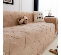 Hiseng Polaire Chaude Housse de Canapé Protection, Hiver 1 2 3 Place Serviette de Canapé Lavable Anti-Poussière Couverture Protège, pour Chat Anti Griffe (Camel 4,180x180cm)