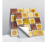 Hiseng Rectangle Adhésive Décorative à Carreaux pour Salle de Bains et Cuisine Stickers Carrelage, Motif de Mosaïque 3D Marbre Imperméables Adhésive Décoration, 10x10cm (Jaune Mosaïque,10Pièces)
