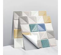 Hiseng Rectangle Adhésive Décorative à Carreaux pour Salle de Bains et Cuisine Stickers Carrelage, Motif de Mosaïque 3D Marbre Imperméables Adhésive Décoration, 10x10cm (Mosaïque à Rayures,30Pièces)