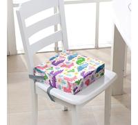 Hiseng Rehausseur Chaise Enfant, Coussin Chaise Surélevée Motif Dinosaure Dessin Animé Rehausseur de Chaise Voyage Portable Antidérapante avec Sangles à Boucle de Sécurité (Rose,40x40x10cm)