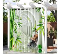 Hiseng Rideau Exterieur Imperméable Imprimé Bambou Vert 3D, Rideau Occultant à œillets 1 pièce, Rideaux Protection Solaire pour Jardin, Terrasse, Pavillon, Balcon (Style 1,132x213cm)
