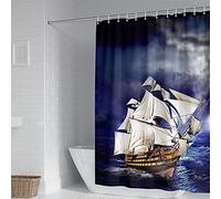 Hiseng Rideaux de Douche en Tissu Shower Curtain Impermeable avec 12 Crochet, Rideau Douche Imprimé Voilier 3D pour Salle de Bain Dortoir Famille Hôtel (Orageux,90x180cm)