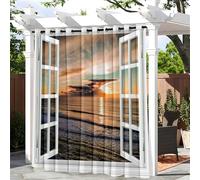 Hiseng Rideaux d'extérieur œillets en Haut 1 pièce Rideau Imperméable avec Superbe Imprimé Paysage de Balcon 3D, pour Jardin, Terrasse, Pavillon, Balcon, Intérieur (140x175cm,Coucher de Soleil)
