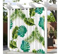 Hiseng Rideaux d'extérieur Imperméable 1 pièce Imprimé Feuilles de Bananier Vert 3D, Rideau œillets en Haut pour Jardin, Terrasse, Pavillon, Balcon, Intérieur (140x175cm,Plantes Tropicales 1)