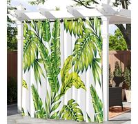 Hiseng Rideaux d'extérieur Imperméable 1 pièce Imprimé Feuilles de Bananier Vert 3D, Rideau œillets en Haut pour Jardin, Terrasse, Pavillon, Balcon, Intérieur (180x213cm,Plantes Tropicales 2)