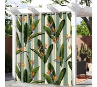 Hiseng Rideaux d'extérieur Imperméable 1 pièce Imprimé Feuilles de Bananier Vert 3D, Rideau œillets en Haut pour Jardin, Terrasse, Pavillon, Balcon, Intérieur (132x213cm,Plantes Tropicales 8)