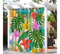 Hiseng Rideaux D'extérieur Impermeable, Lot de 1 Rideau Exterieur Terrasse, Feuille Tropicale 3D Rideau Pergola Extérieur, Rideau pour Jardin Porche Cabane Tonnelle (180x213cm,Feuilles d'arbre)