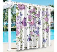 Hiseng Rideaux Extérieur Imperméable Œillets Haut et Bas, Motif Papillon 3D Rideau Occultant Thermique Isolant Exterieur 1 Pièce pour Jardin Pergola Cabane (Vigne,132x182cm)