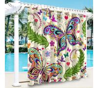 Hiseng Rideaux Extérieur Imperméable Œillets Haut et Bas, Motif Papillon 3D Rideau Occultant Thermique Isolant Exterieur 1 Pièce pour Jardin Pergola Cabane (Style Ethnique,180x213cm)