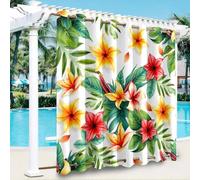 Hiseng Rideaux Extérieur Imperméable Œillets Haut et Bas, Rideau Occultant Thermique Isolant 1 Pièce Motif Fleur 3D pour Exterieur Jardin Pergola Cabane Tonnelle (Fleur Tropicale B,180x243cm)