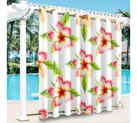Hiseng Rideaux Extérieur Imperméable Œillets Haut et Bas, Rideau Occultant Thermique Isolant 1 Pièce Motif Fleur 3D pour Exterieur Jardin Pergola Cabane Tonnelle (Feuille de Fleur B,100x140cm)