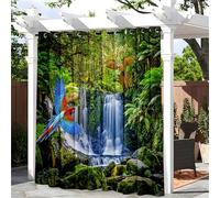 Hiseng Rideaux Extérieur Imperméable, Motif Perroquet 3D Rideau Occultant Isolant Thermique Rideau d'Extérieur avec Oeillet Rideau pour Pergola Rideau Terrasse (132x182cm,Cascade)