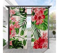 Hiseng Rideaux Extérieur Imperméable, Motif Plante Feuilles 3D Rideau Occultant Isolant Thermique 2 Pieces Rideau d'Extérieur pour Pergola Terrasse avec Oeillet (91x213cm,Fleur Tropicale)