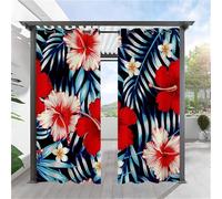 Hiseng Rideaux Extérieur Imperméable, Motif Plante Feuilles 3D Rideau Occultant Isolant Thermique 2 Pieces Rideau d'Extérieur pour Pergola Terrasse avec Oeillet (101x213cm,Fleur Rouge)