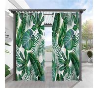 Hiseng Rideaux Extérieur Imperméable, Motif Plante Feuilles 3D Rideau Occultant Isolant Thermique 2 Pieces Rideau d'Extérieur pour Pergola Terrasse avec Oeillet (137x203cm,Feuilles de bananier)