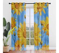 Hiseng Rideaux Voilage à Oeillets, Lot de 2 Voilages Intérieurs de Salon Semi-Transparent Chambre Rideaux Décoration pour Salle de Bain Chambre, Marguerite Motif (Fleurs,107x160cm)