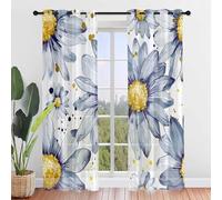 Hiseng Rideaux Voilage à Oeillets, Lot de 2 Voilages Intérieurs de Salon Semi-Transparent Chambre Rideaux Décoration pour Salle de Bain Chambre, Marguerite Motif (Peinture à l'encre,140x275cm)