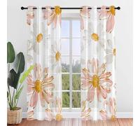 Hiseng Rideaux Voilage à Oeillets, Lot de 2 Voilages Intérieurs de Salon Semi-Transparent Chambre Rideaux Décoration pour Salle de Bain Chambre, Marguerite Motif (Graffiti,132x244cm)