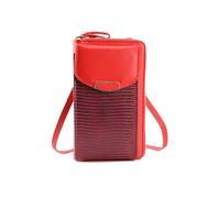 Hiseng Sac Bandoulière Femme, Pochette Telephone Portable Avec Fenêtre Pour et Fentes Cartes, Imprimé à Rayures Multifonctionnel Sacs Bandoulière Femme,Quotidiens Léger Sac Femme (Rouge)
