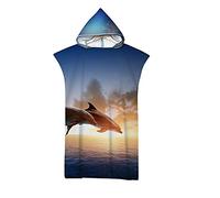 Hiseng Serviette Poncho de Surf À Capuchon Poncho de Bain 3D Animal Imprimé Plage Serviette à Changement Adulte Ado Microfibre Peignoir Serviettes de Natation Poncho (75x110cm,Dauphin 5)