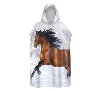 Hiseng Serviette Poncho de Surf À Capuchon Poncho de Bain Animal Imprimé Plage Serviette à Changement Adulte Ado Microfibre Peignoir Serviettes de Natation Poncho (Cheval,75x145cm)