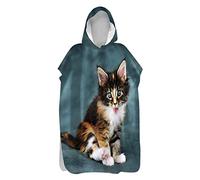 Hiseng Serviette Poncho de Surf À Capuchon Poncho de Bain Chaton Imprimé Plage Serviette à Changement Adulte Ado Microfibre Peignoir Serviettes de Natation Poncho (Chaton Curieux,80x145cm)