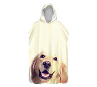 Hiseng Serviette Poncho de Surf À Capuchon Poncho de Bain Chiot Imprimé Plage Serviette à Changement Adulte Ado Microfibre Peignoir Serviettes de Natation Poncho (Golden Retriever,80x145cm)