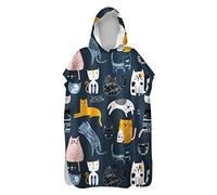 Hiseng Serviette Poncho de Surf à Capuchon Poncho de Bain Dessin Animé Chaton Plage Serviette à Changement Adulte Enfant Microfibre Peignoir Serviettes de Natation Poncho (Bleu Marine,80x145cm)
