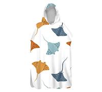 Hiseng Serviette Poncho de Surf à Capuchon Poncho de Bain Dessin Animé Plage Serviette à Changement Adulte Enfant Microfibre Peignoir Serviettes de Natation Poncho (Raie Manta 1,80x145cm)