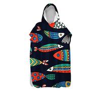 Hiseng Serviette Poncho de Surf À Capuchon Poncho de Bain Dessin Animé Plage Serviette à Changement Adulte Ado Microfibre Peignoir Serviettes de Natation Poncho (Bohême,60x110cm)