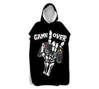 Hiseng Serviette Poncho de Surf À Capuchon Poncho de Bain Jeu Imprimé Plage Serviette à Changement Adulte Ado Microfibre Peignoir Serviettes de Natation Poncho (Crâne,75x145cm)