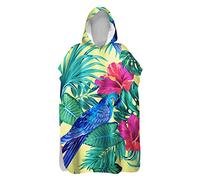 Hiseng Serviette Poncho de Surf À Capuchon Poncho de Bain Tropical Imprimé Plage Serviette à Changement Adulte Ado Microfibre Peignoir Serviettes de Natation Poncho (Fleur Rouge,80x145cm)