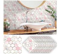 Hiseng Stickers Muraux Autocollants pour Carrelage en Céramique et Marbre, Salle de Bains et Cuisine Sticker, Impression de Mode Imperméables Décoration, 20x20cm (Nid d'abeille Rose,12 Pièces)