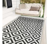 Hiseng Tapis d'extérieur Imperméable Terrasse Balcon, Tapis Géométrie Réversible en Plastique Résistant aux Intempéries aux UV, pour Jardin, Camping, Cuisine ou Pique-Nique (Noir Blanc,152x244cm)