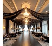 Hiseng Tenture Mariage Plafond Décoration Mariage Extérieur Blanc Rideaux de Lit à Baldaquin Tulle Voilage Mousseline de Soie Fond Décor pour Fête Cérémonie Arche (0.75x6m,Noir)
